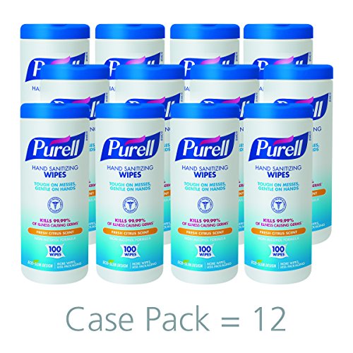 PURELL 9111-12 Sanitizing Wipes, 100 Count Canister (Case of 12)