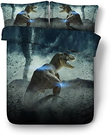 EsyDream Jurassic Period 3D Oil Tyrannosaurus Rex Men's Home Bedding Quilt Cover Twin King Queen Size Jurassic World Storm Wind Dinosaur Boys Duvet Bedspreads No Quilt(Queen Size 4pc)