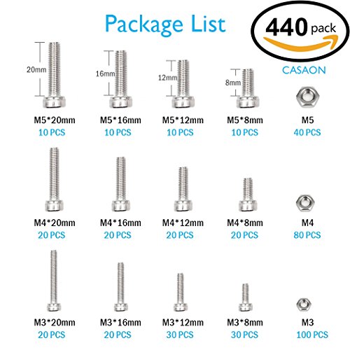 440pcs M3 M4 M5 304 Stainless Steel Precise Metric Allen Hex Head Cap Self Tapping Screws and Nuts Handy Assortment Kit with Box, Round Flat Socket Bolts and Nuts Set - Thumbnail 4