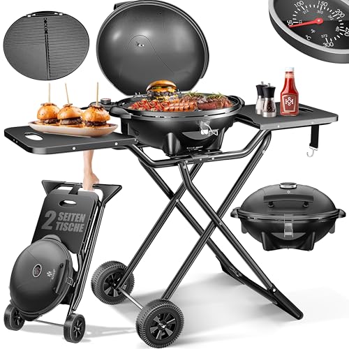 KESSER® elektrischer Elektrogrill 2in1 Tischgrill - Standgrill mit Deckel und Standfuß | max. 2400 Watt | Faltbar | Thermostat | Antihaftbeschichtung