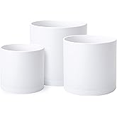D'vine Dev 8 Inch 10 Inch 12 Inch, Set of 3 Plastic Planter Pots for Plants with Drainage Hole and Seamless Saucers, White Color, X-Large, 74-V-A-5