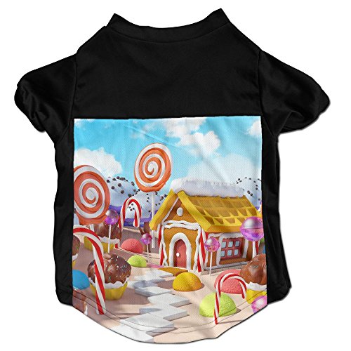 Richard Lyons Fashion Sleeveless Pet Supplies Dog Cat Clothes Candy Land Landscape With Gingerbread House In Sweet Forest D Illustration Pet Apparel Clothing S Black