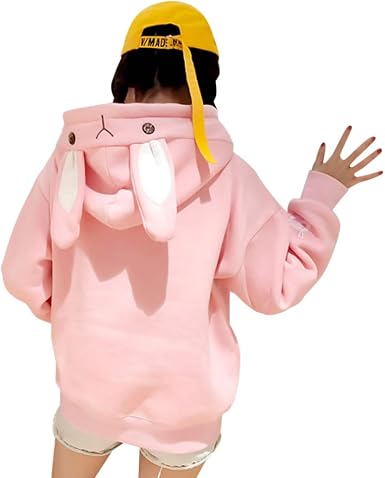 Sudadera con capucha de conejo con estampado Kawaii, holgada, informal, con capucha