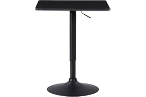 Square Bistro Bar Table, Height Adjustable Pub Table with Pedestal Base, Counter Height High Top Dining Table Wood, Black Bre