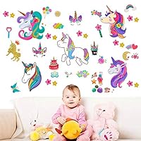 GuoZhiXin Unicorn Window Decal, 5 Large Sheets Multiple Styles Over 100pcs Removable PVC Unicorn Wall Stickers Wall Decals for Kids Rooms Gifts for Girls Boys Bedroom Nursery Home Party Favors