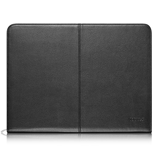 KAVAJ Leather Padfolio New York Black (Size A-4) - Zippered Business Portfolio Resume With Notepad Organizer Travel Folder Case With Notebook Case Folio Binder