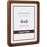 SZKYSJGS 6x8 Wood Picture Frame, Solid Natural Walnut Rounded Corner Photo Frame with Tempered Glass, 6 x 8 Wooden Frame Matted to 5x7, Wall or Tabletop Display