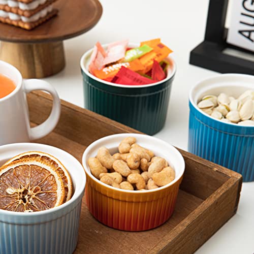 8oz Porcelain Ramekins, Candiicap Souffle Dishes Bowls for Baking, Pudding, Creme Brulee, Custard Cups, Serving Dip, Oven, Microwave and Dishwasher Safe (8oz,Matte Green)