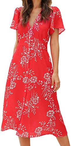 Short Bell Sleeve Casual Midi Dress 