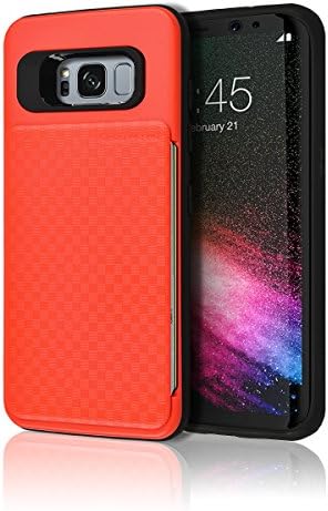 S8 Plus Push Hidden Wallet Case [Card Slot] [Heavy Duty] [Slim Fit] [Textured Grip] Dual Layer Hybrid Tough Shield Drop Protection Back Bumper Hard Holder Cover Samsung Galaxy S8 Plus (Red)