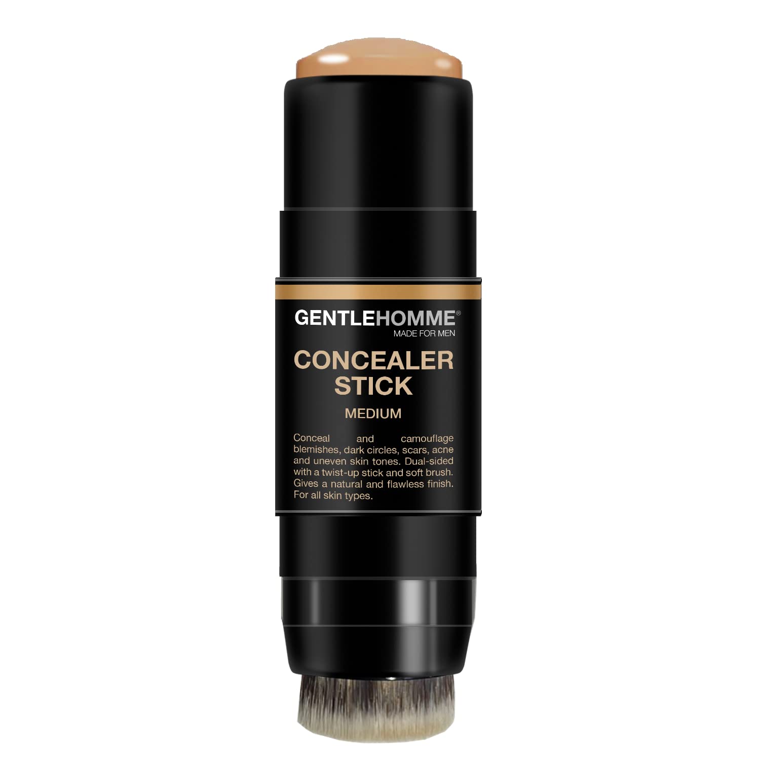 Concealer Stick with Brush for Men - Eraser Dark Circles - Men’s Multi-Use Concealer - Dual Sided Full Coverage with Soft Brush - Buildable Coverage Makeup - All Skin Types - (Medium)