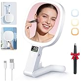 Auxmir Travel Makeup Mirror with Lights, Double Sided 30X/1X Lighted Magnifying Mirror, LED Display & 3 Color & Dimmable Brightness, Rechargeable Portable Vanity Mirror, Tabletop/Handheld/Hanging