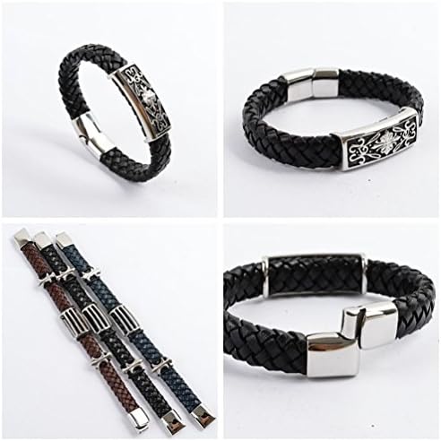 Jewelryfinds Men Fashion Leather Titanium Steel Cross Bracelet