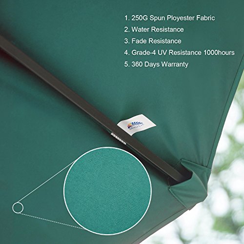 Dienspeak Updated Version 9 Ft Market Outdoor Beach Aluminum Table Patio Umbrella with Push Button Tilt and Crank (Dark Green(w/Cover))