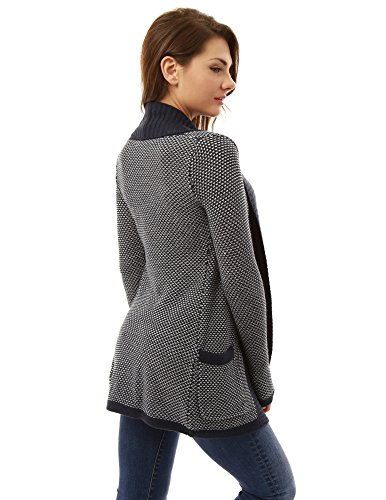 PattyBoutik Women Open Front Marled Sweater Cardigan (Navy Blue and White Medium) - Thumbnail 3