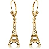 10K and 14K Yellow Gold Paris Eiffel Tower Leverback Earrings
