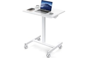 DUMOS Small Standing Desk Mobile Portable Rolling Laptop PC Table on Wheels Adjustable Height Computer Workstation for Home O