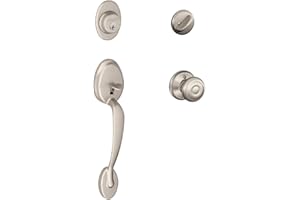 Schlage Plymouth Single Cylinder Handleset and Georgian Knob, Satin Nickel (F60 PLY 619 GEO)