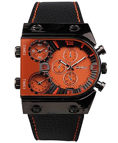 Carrie Hughes Oulm Man's Fashion Watch with 3 Quartz Movement Dial Leather Band Orange CH164