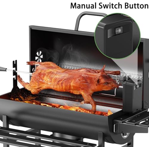 Forubar Automatic Rotating BBQ Grill Outdoor, with Adjustable Charcoal Pan, Thermometer, Barbecue Grill for Outdoor Picnic Backyard Patio and Parties