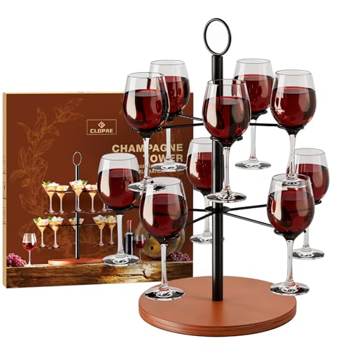CLOPAE Torre de bebidas extraíbles, torre de champán, 2 estantes, 10 copas de Aperol Tower, soporte de árbol para fiestas, bodas, pubs, fiestas familiares