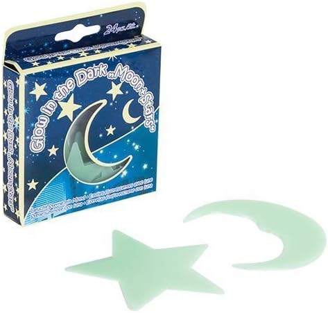 Glow In Dark Stars Pack of 24-Three to Choose-Moon, Stars, Planets Glow in The Dark (Moon & Stars)