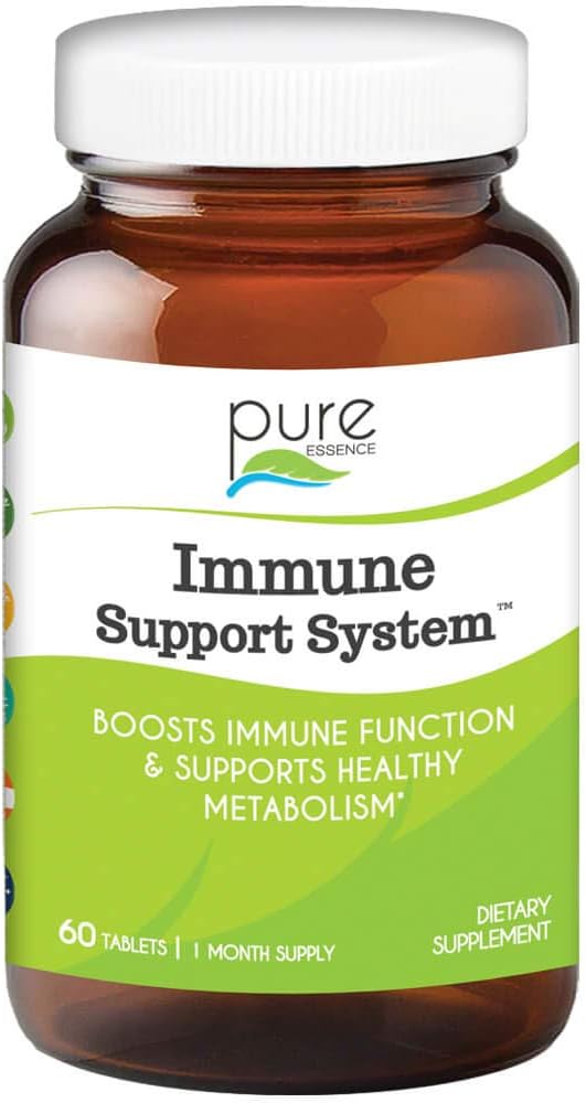 Pure Essence Immune Cellular Support System with Maitake, Reishi, Shitake Mushroom, Spirulina, Colostrum, Fucoidan and More - 60 Tablets