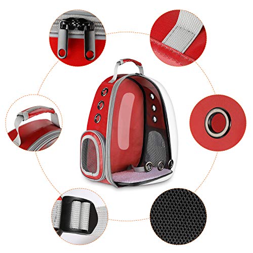 Blitzwolf Pet Transparent Carrier Backpack, Anzone Sightseeing Pet Traveller Outdoor Knapsack Waterproof Lightweight Handbag Airline-Approved for Cats Dogs and Birds Small Animals-Red
