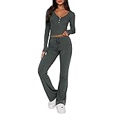 GUOLEZEEV 2 Piece Lounge Set Women Pj Set Y2k Fall Long Sleeve Shirt Pants Active Wear Sets Tracksuits
