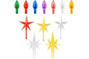 110 Pcs Ceramic Christmas Tree Light Pegs Replacement Bulbs, Christmas Star Tree Topper Plastic Lights Kit for Christmas Tree