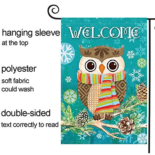 MC Cute Owl Winter Snowflake Garden Flags 12.5X 18 Inches Double Sided Polyester Pine Cone Winter Welcome Outdoor Banners Decorative Christmas Holiday Yard Flags Supplies