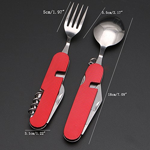 ULKEME 3 in 1 Folding Stainless Steel Spoon Fork Knife Tableware Multi Tool for Camping Blue - Thumbnail 6
