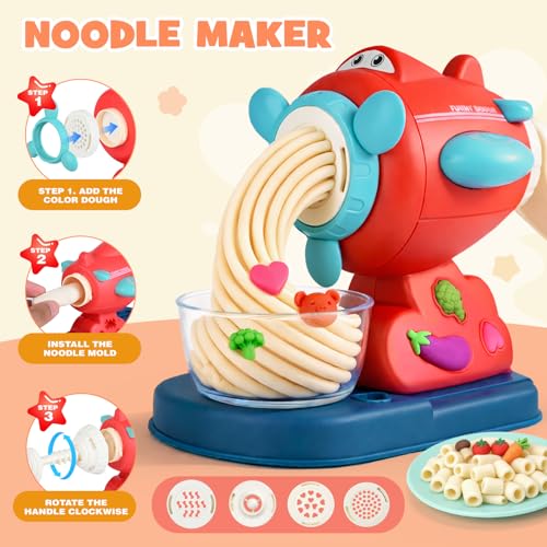 Dreamon 3 in 1 Play Color Dough Set - Ice Cream Noodle Hamburger Maker Machine, Dough Tools Accessories Set, Play Kitchen Accessories, Art Crafts Food Toys for Kids 3 4 5 Years Old
