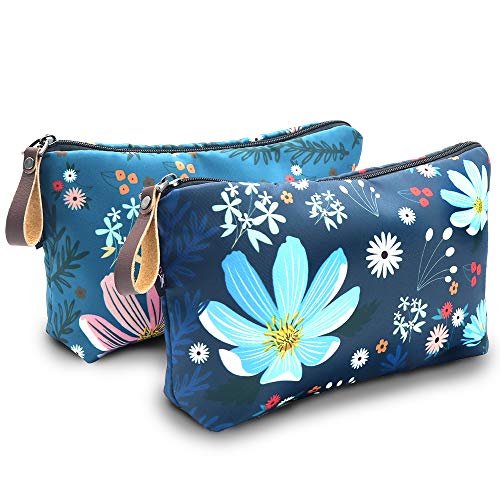 Cosmetic Bag, UYRIE Makeup pouch Travel Makeup Bags Waterproof Toiletry Bag (Two pieces Blue Flower&Pink Flower) 1 Cosmetic Bag, UYRIE Makeup pouch Travel Makeup Bags Waterproof Toiletry Bag (Two pieces Blue Flower&Pink Flower)