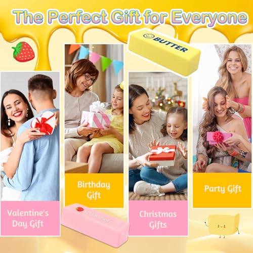 2Pcs Butter Strawberry Toy, Slow Rebound Butter Stick Soft Butter Stress Relief Block Sensory Fidget Toys for Kids Adults Office Home