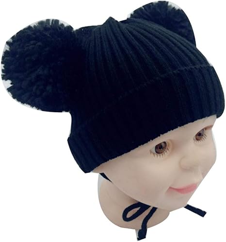 Amazon Co Jp 赤ちゃんバイキングニット帽子手作り子供用ビーニー帽子ダブルボールキャップ フード 防風ウールエルフ帽子 赤 黒 黒 ホーム キッチン