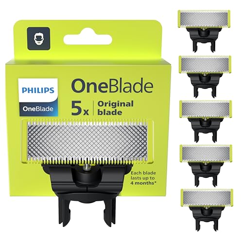 Philips OneBlade, Cuchillas de Repuesto Originales Para Recortador Barba y Maquina afeitar Hombre, Compatible con todos los Pack 5 unidades, QP250/50