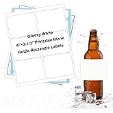 Bleidruck 4 x 3-1/3 inch Glossy White Waterproof Rectangle Labels, 120 Pcs, Oil-Resistant Vinyl Wine Bottle Labels for Inkjet/Laser Printer