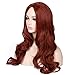 ColorGround Long Wavy Mid-Split Reddish Brown Wig for Women