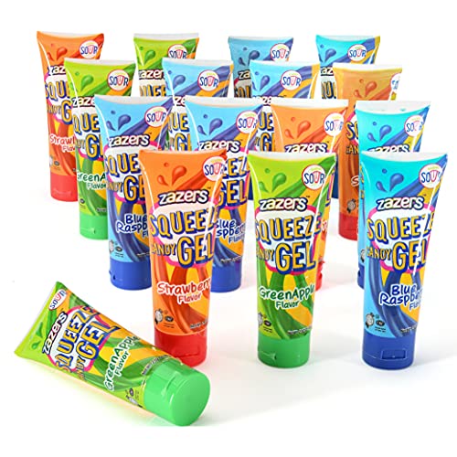 Liquid Sour Candy Squeeze Gel Candies Assorted Flavors, Blue Raspberry, Strawberry, Green Apple