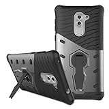 Remex Honor 6X Case Stand Feature Kickstand with Shockproof and Anti-Scratch and Non-Slip Case Cover For Huawei Honor 6X (Gray+Black)