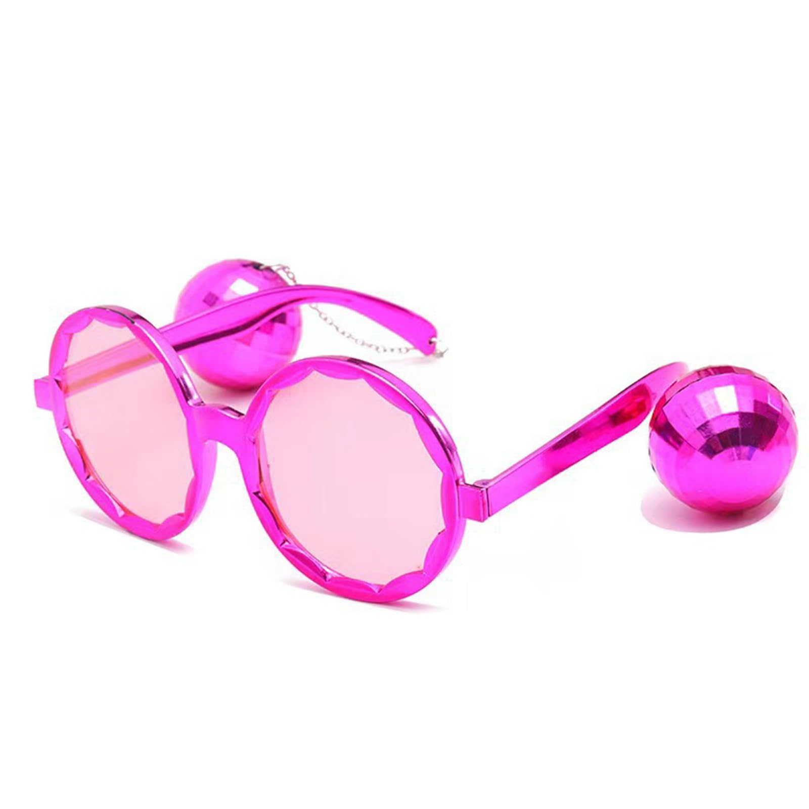 Tbay Pink Retro Disco Ball Glasses, Funny Party Sunglasses 70s Disco Ball Party Silver Chain Glasses for Women Girl Party Favor Gifts Lovers