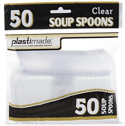 [50 Clear Soup Spoons] Plastimade Disposable Heavy Duty Plastic Cutlery,Great for Every Day Use, Home, Office, Party, Picnics, or Outdoor Events,