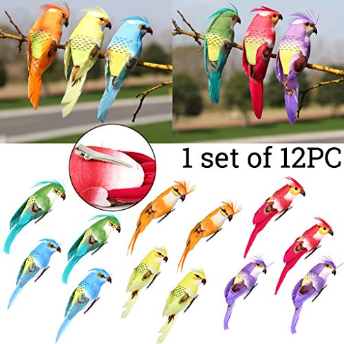 Clearance Sale!UMFun 12PC/Set Parrots Artificial Birds Model Outdoor Home Garden Lawn Tree Decor
