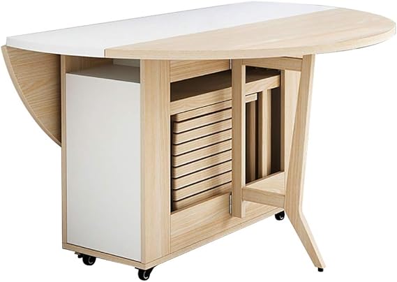 DIOE Mesa plegable creativa, mesa extensible redonda, ruedas
