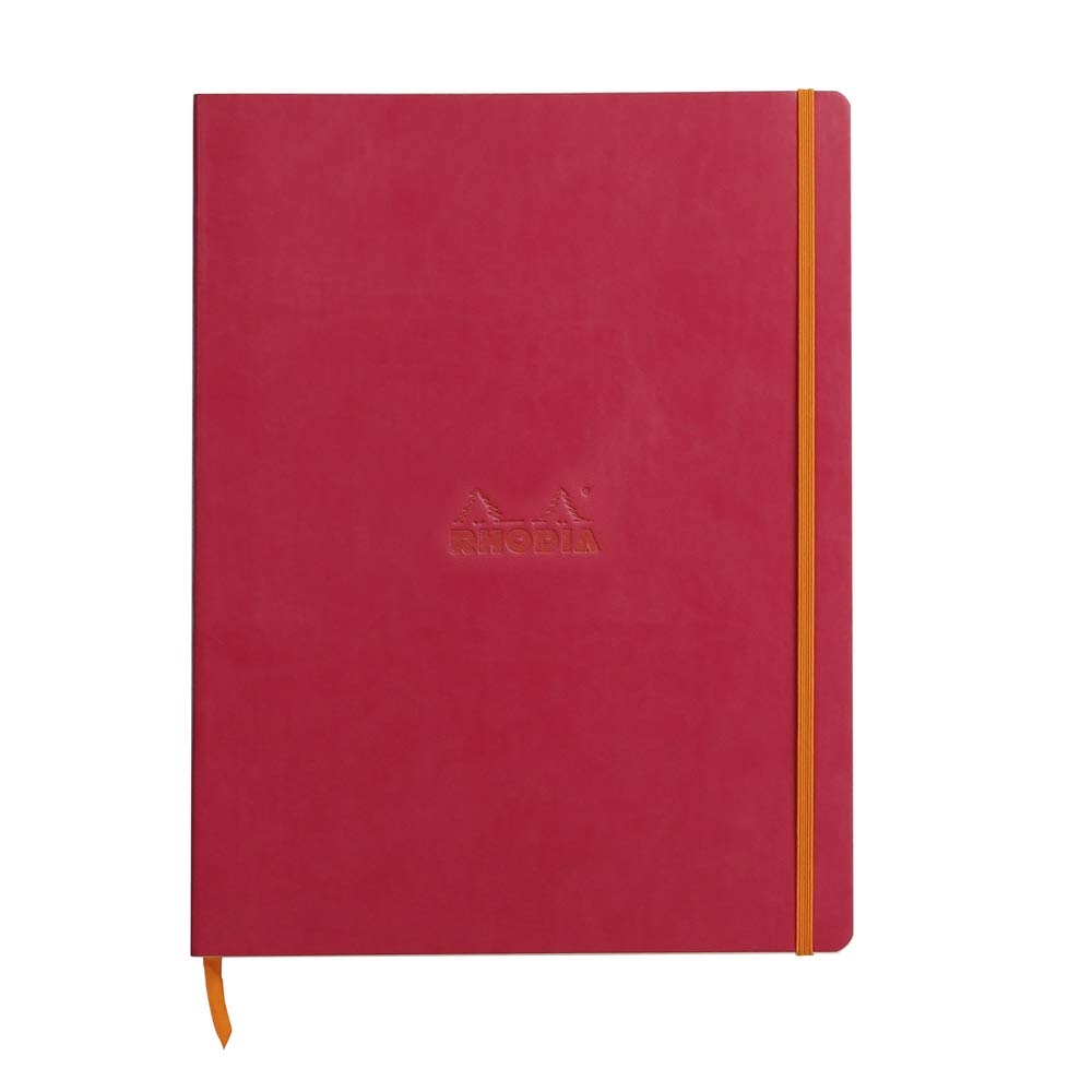 RHODIA 117712C - Raspberry Flexible Notebook - A4+ - Lined - 160 Detachable Pages - 90g Ivory Clairefontaine Paper - Bookmark, Elastic Closure - Faux Leather Cover - Rhodiarama Collection