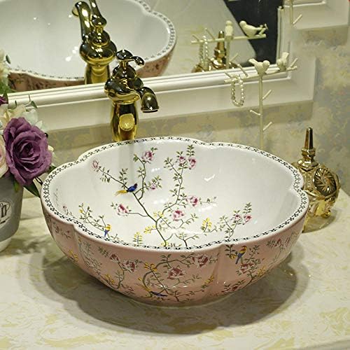 Yyzd カウンタートップベイスン花の形のアート手作りセラミックシンク洗面台セラミック