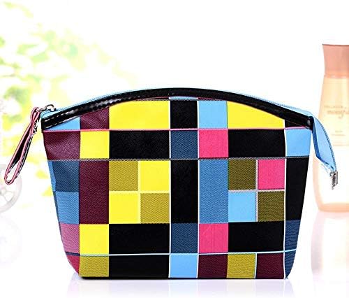 Sxuefang Cosmetic Bag Make up Bag,Bump Color Lattice Semicircle Lady Waterproof Cosmetic Bag pu Leather 15 * 7.5 * 23.5cm