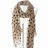 JOVANAS FASHION Ladies Scarf Shawls Cat Print Scraves 100% Chiffon Wrap (Beige)