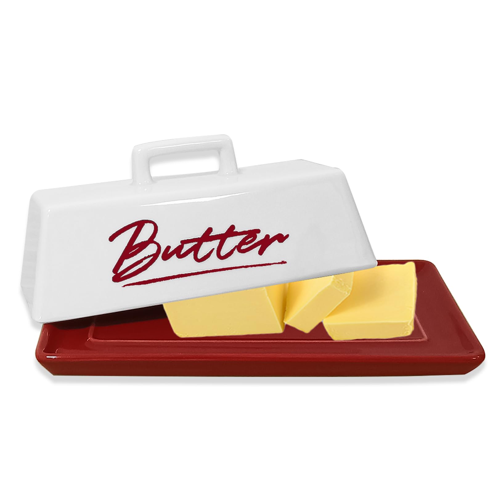 Photo 1 of Ceramic Butter Dish with Lid, Butter Dish with Lid for Countertop And Refrigerator Red Butter Tray, Kitchen Butter Keeper, Butter Container, Butter Holder, Microwave and Dishwasher Safe